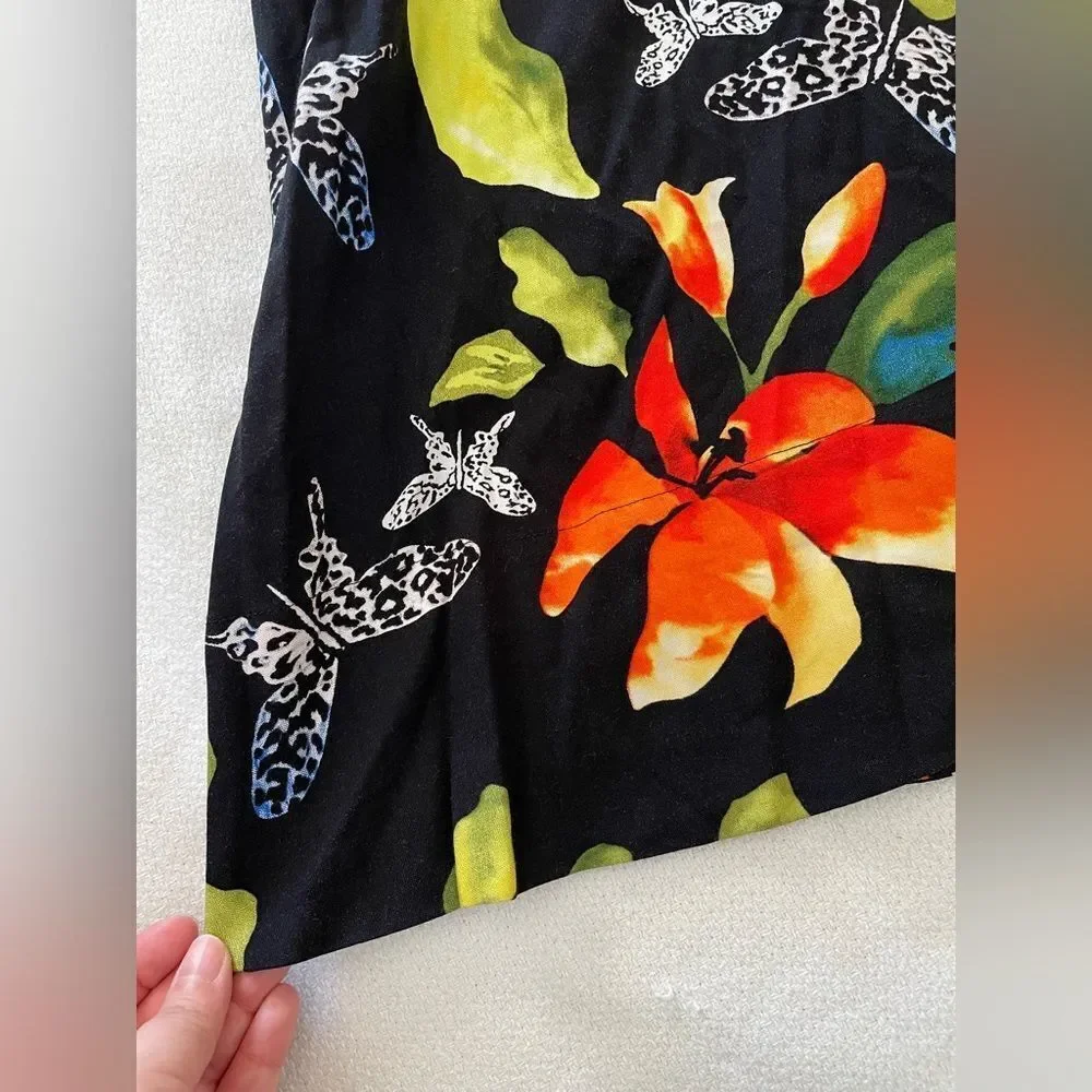 Soft Surroundings Tropical Forest Floral Butterfly Flowy Midi Skirt Large NEW